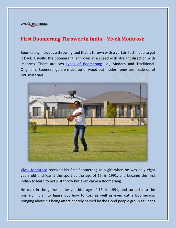 first boomerang thrower in india vivek montrose