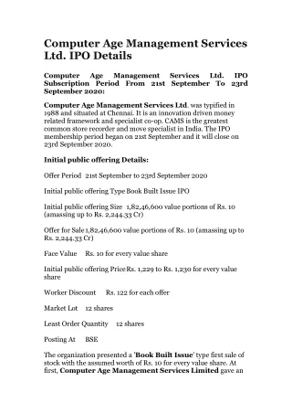 computer age management services ltd ipo details