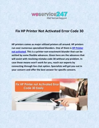 Fix HP Printer Not Activated Error Code 30 Easily - WeService247
