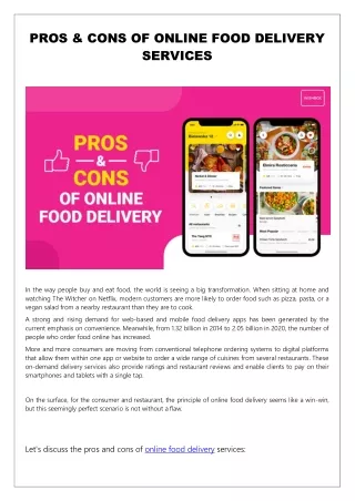 PROS & CONS OF ONLINE FOOD DELIVERY SERVICES