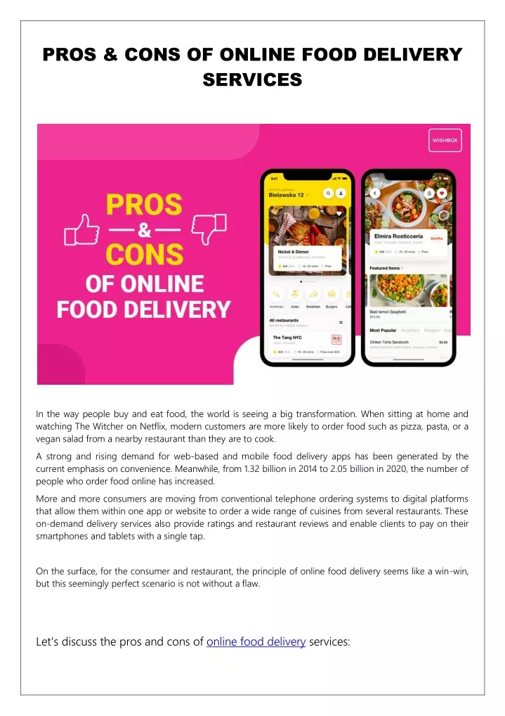 pros cons of online food delivery services