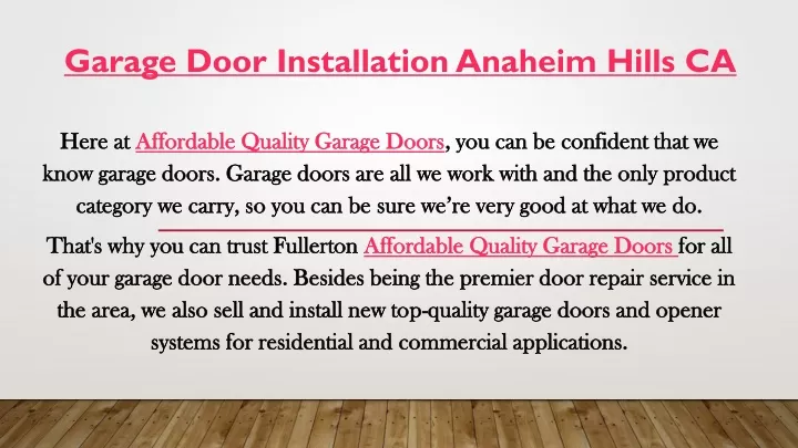 garage door installation anaheim hills ca