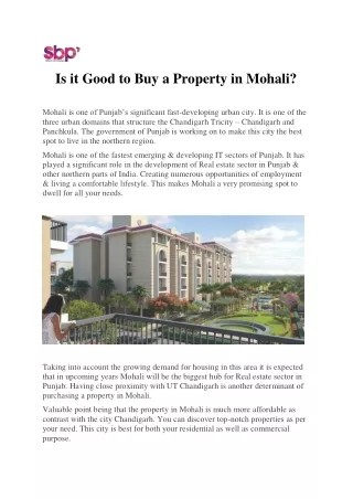 is it good to buy a property in mohali
