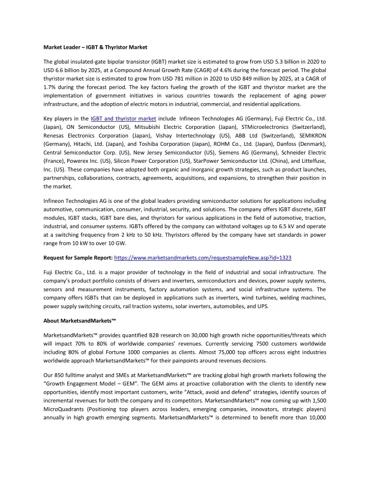 market leader igbt thyristor market