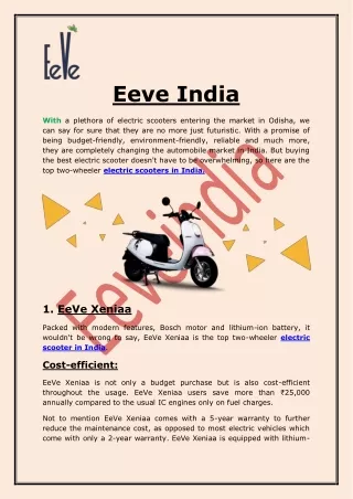 Electric scooter in india | Eeveindia