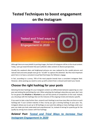 Tested Techniques to boost engagement on the Instagram