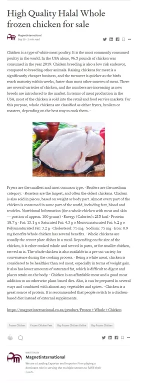 High Quality Halal Whole frozen chicken for sale