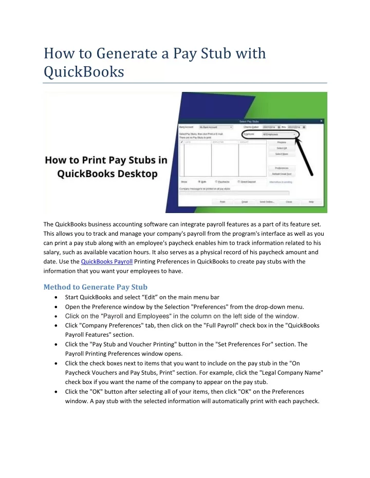 how to generate a pay stub with quickbooks