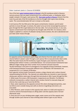 Water treatment plants in Chennai-ECOGREEN