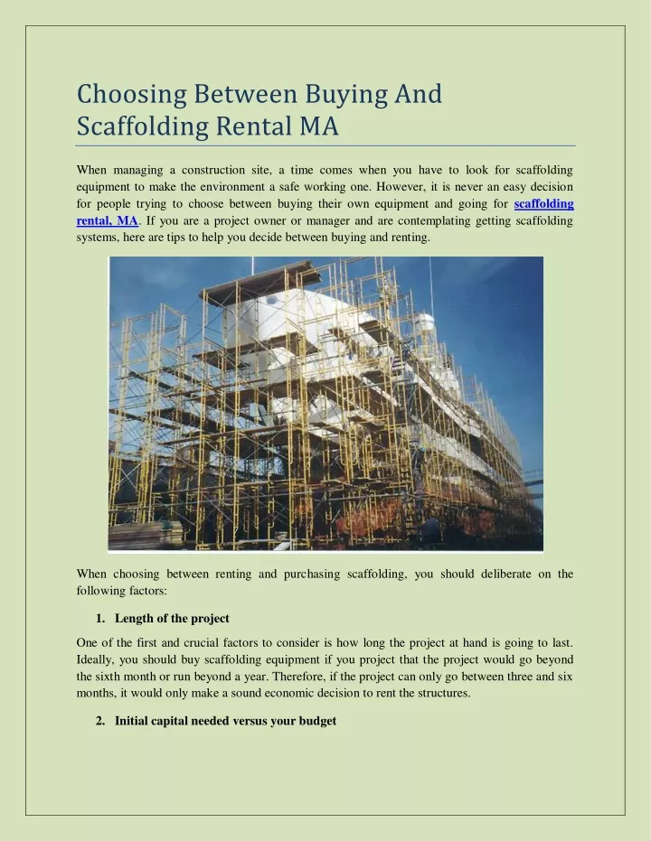 choosing between buying and scaffolding rental ma