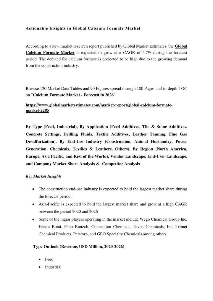 actionable insights in global calcium formate