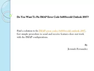do you want to fix imap error code 0x800cccdd outlook 2007