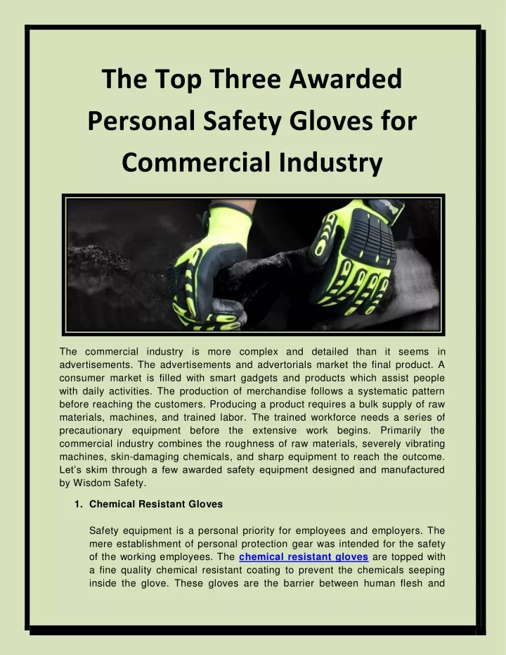 the top three awarded personal safety gloves