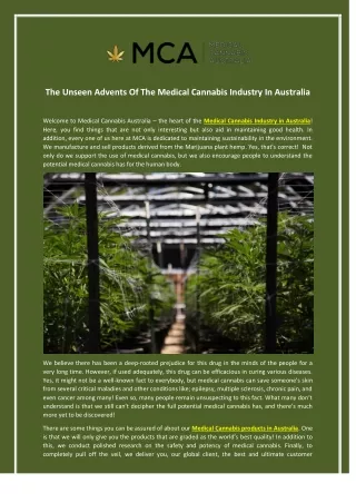 The Unseen Advents of the Medical Cannabis Industry in Australia