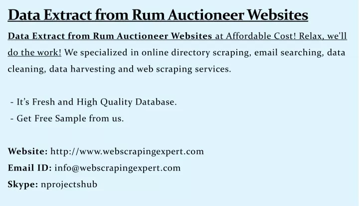 data extract from rum auctioneer websites