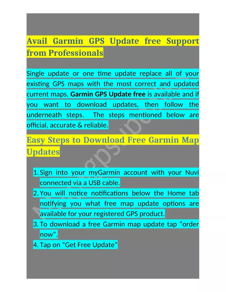 avail garmin gps update free support from