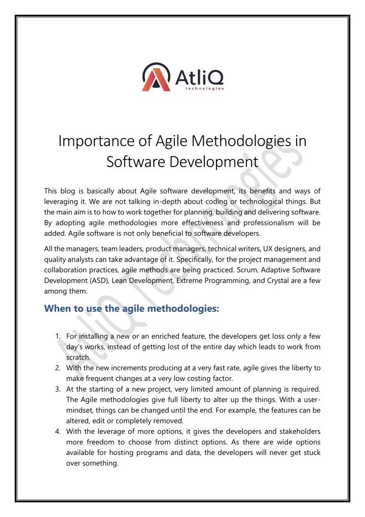 importance of agile methodologies in software