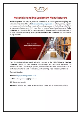 Material Handling Equipments Manufacturers in Ahmedabad, Gujarat, India