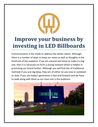improve your business by investing