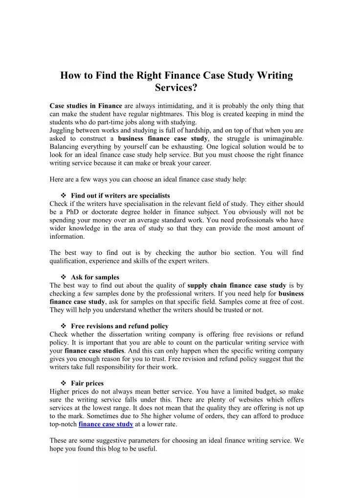 how to find the right finance case study writing