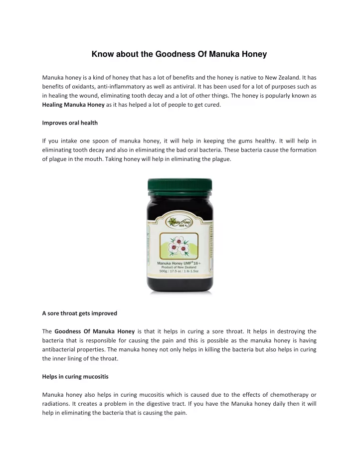 know about the goodness of manuka honey