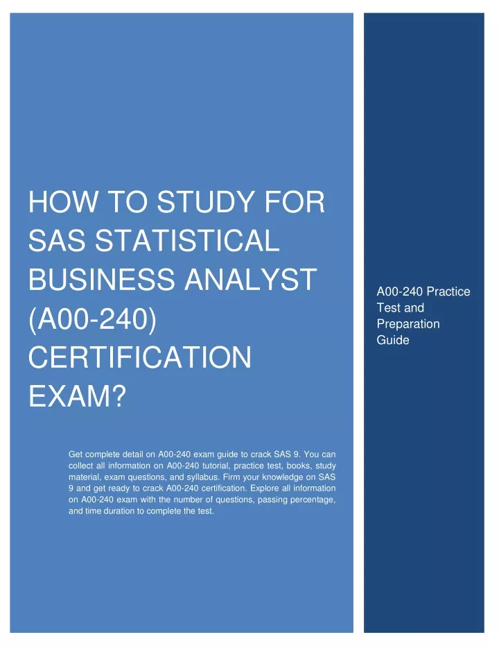 how to study for sas statistical business analyst