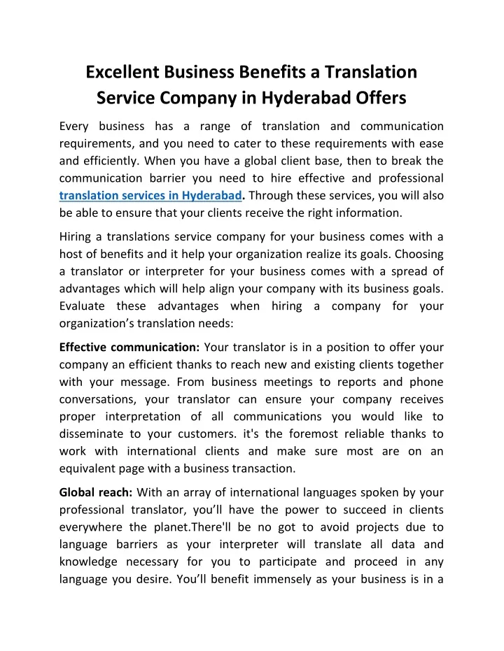 excellent business benefits a translation service