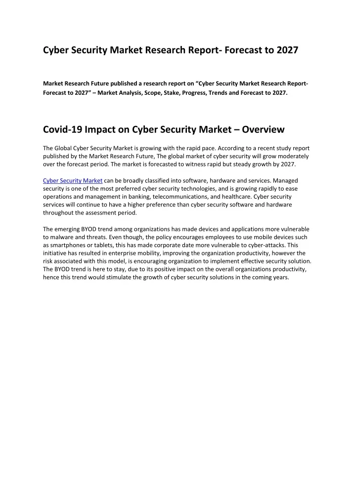 cyber security market research report forecast