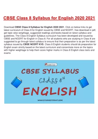 cbse class 8 syllabus for english 2020 2021