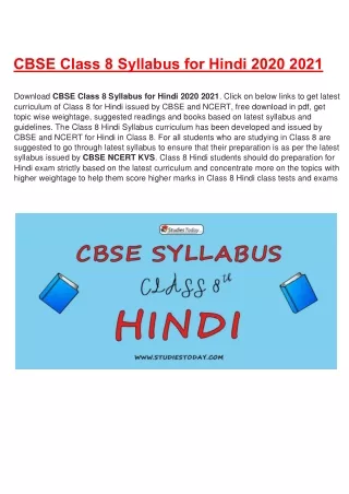 cbse class 8 syllabus for hindi 2020 2021