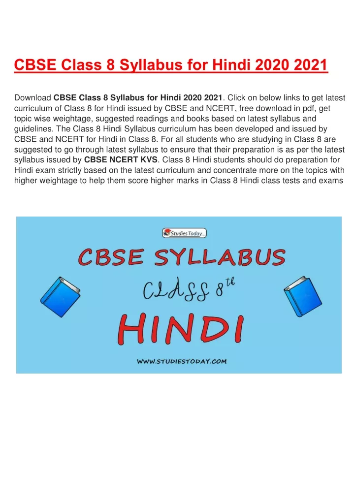 cbse class 8 syllabus for hindi 2020 2021