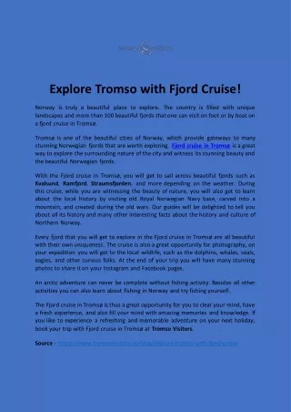 Explore Tromso with Fjord Cruise!