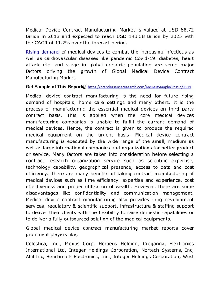 medical device contract manufacturing market