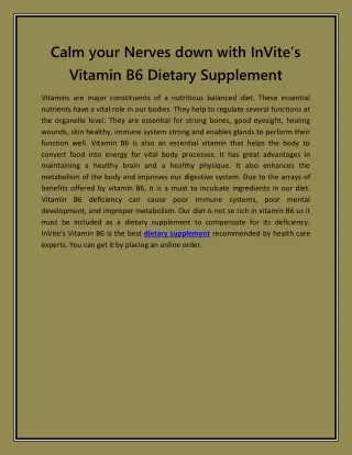 Calm your Nerves down with InVite’s Vitamin B6 Dietary Supplement