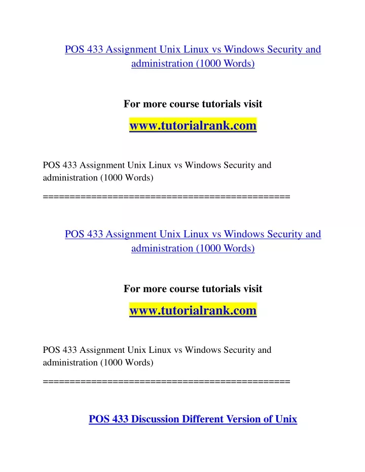 pos 433 assignment unix linux vs windows security