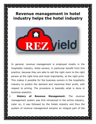 Revenue management in hotel industry helps the hotel industry