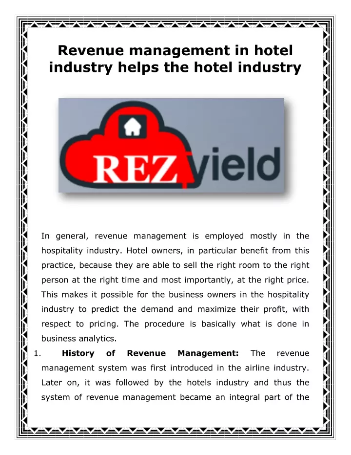 revenue management in hotel industry helps