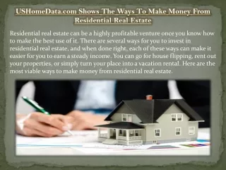 USHomeData.com Shows The Ways To Make Money From Residential Real Estate