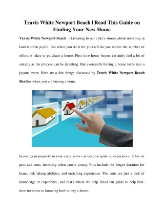 Travis White Newport Beach - First-time home buyers guide