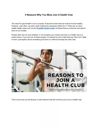 4 Reasons Why You Must Join A Health Club