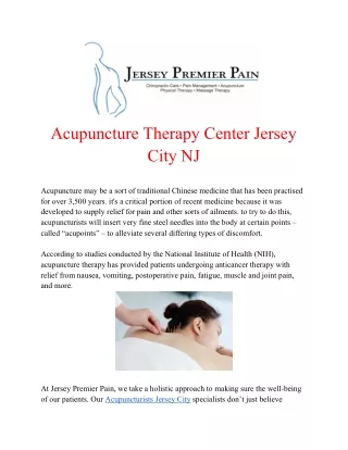 Acupuncture Therapy Center Jersey City NJ