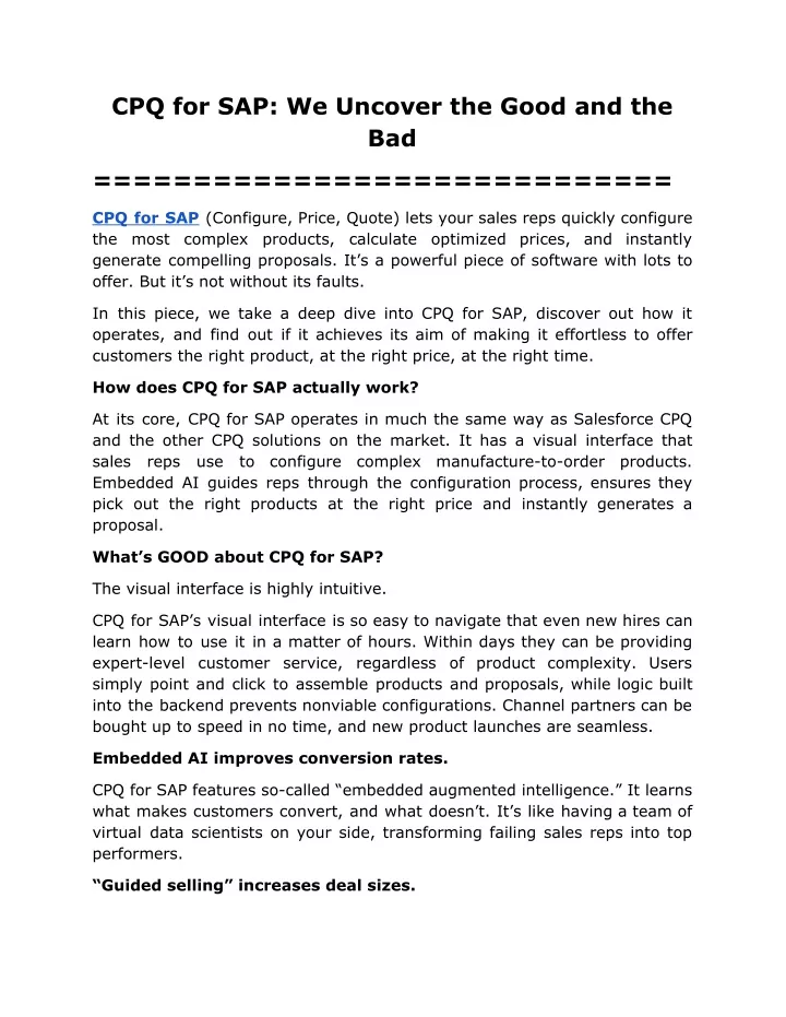 cpq for sap we uncover the good and the bad