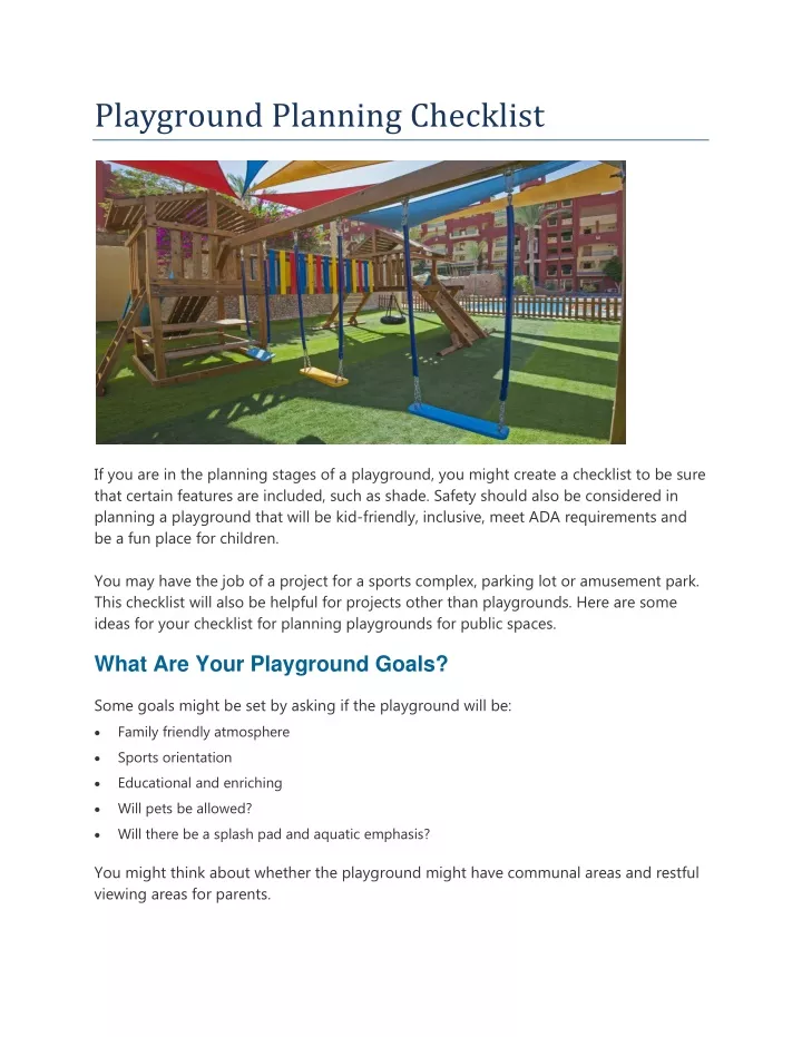 playground planning checklist