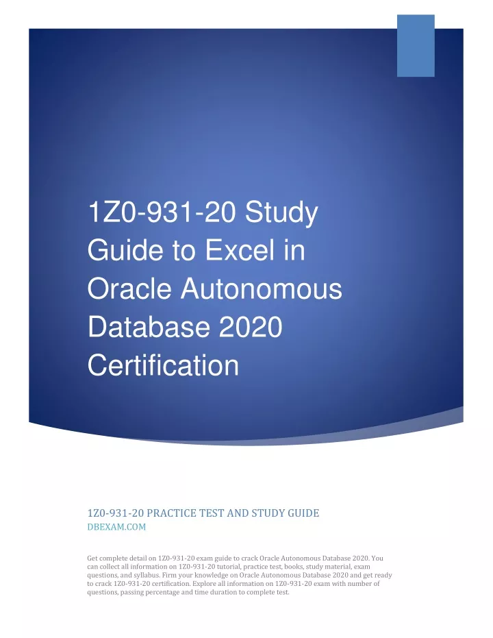 1z0 931 20 study guide to excel in oracle