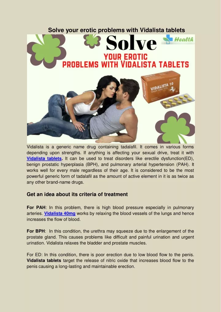 solve your erotic problems with vidalista tablets