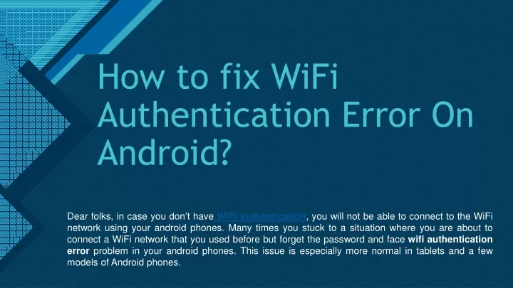 how to fix wifi authentication error on android