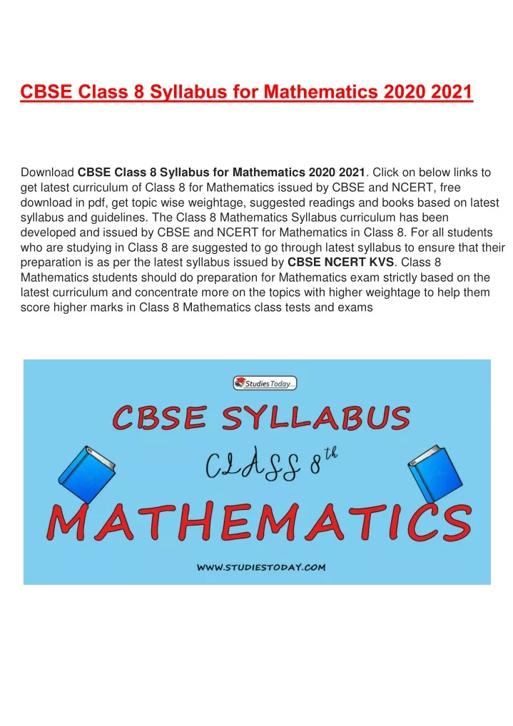 cbse class 8 syllabus for mathematics 2020 2021