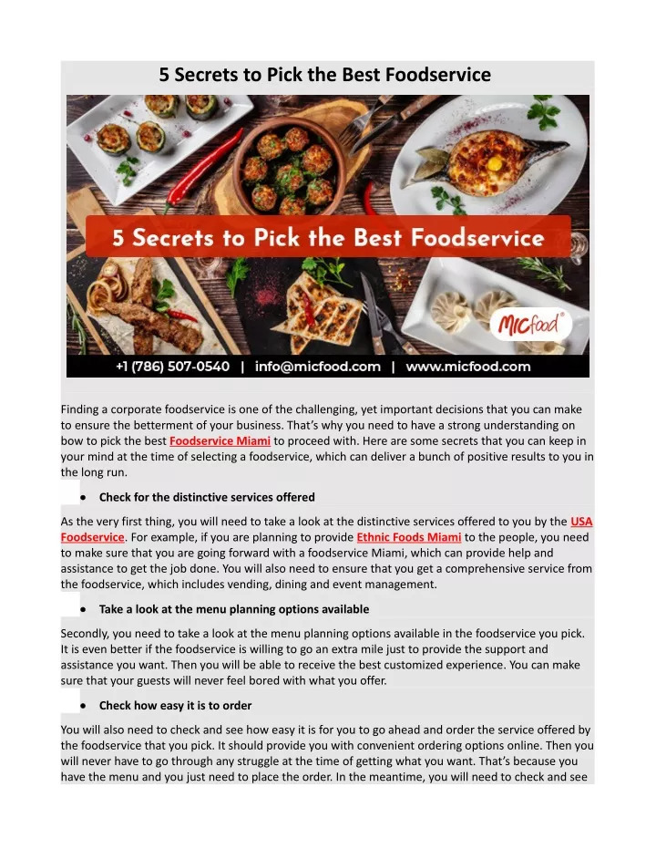 5 secrets to pick the best foodservice