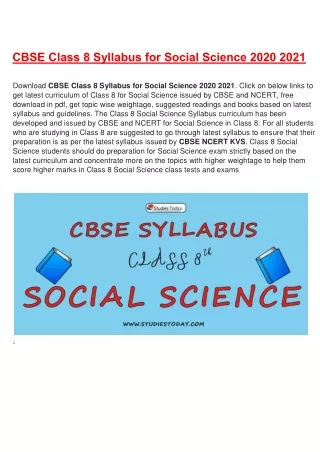 cbse class 8 syllabus for social science 2020 2021