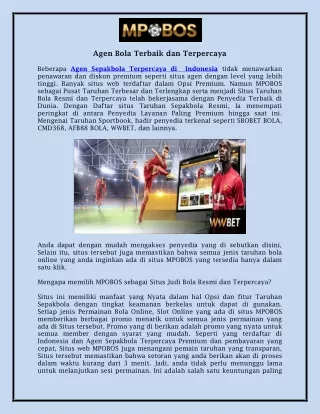 Agen Bola Terbaik dan Terpercaya